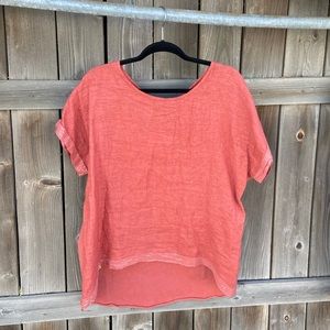 Brick Red  Loose Linen Top w/ Sequence Trim